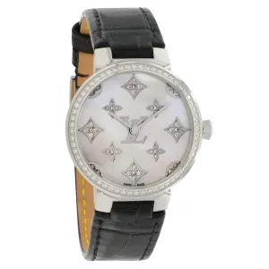 Louis Vuitton Stainless Steel Diamond Tambour Slim Quartz QBB117