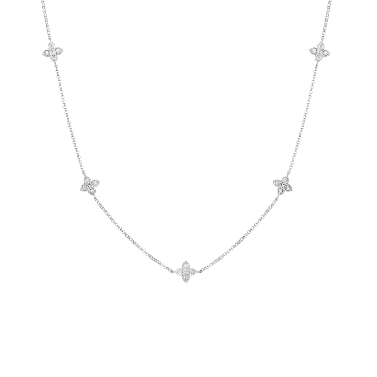 Love By The Inch 18K White Gold  5 Station Flower Diamond Necklace