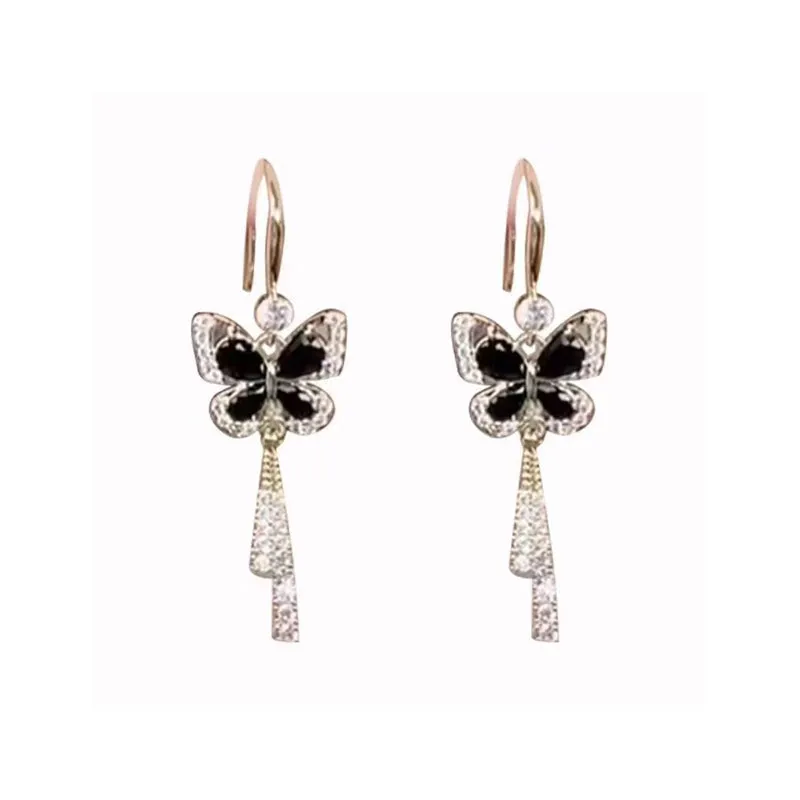 lusailstore-Crystal Butterfly Tassel Earrings
