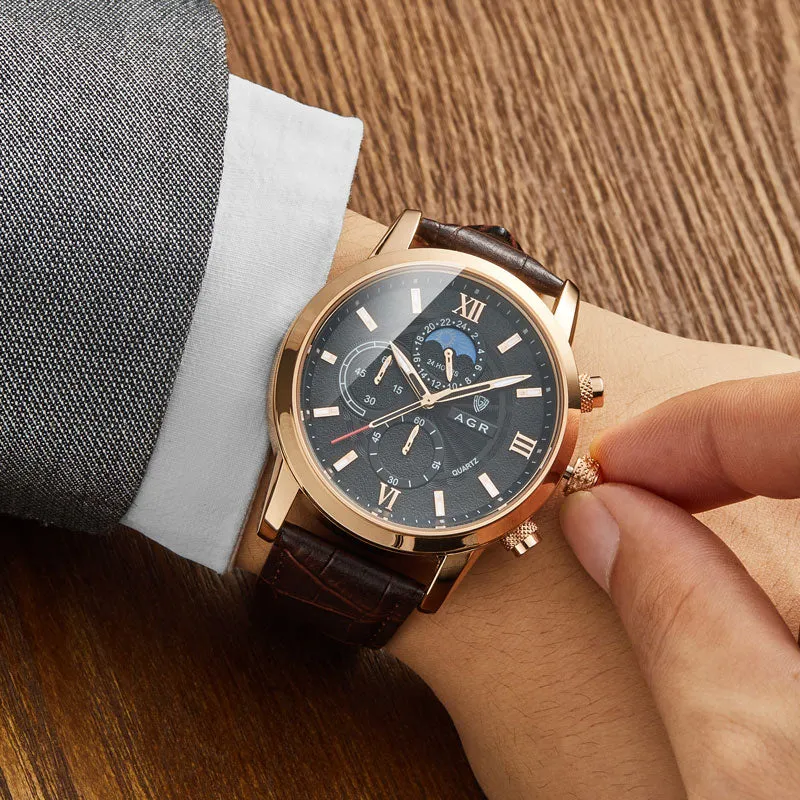 Luxurious leather quartz watch