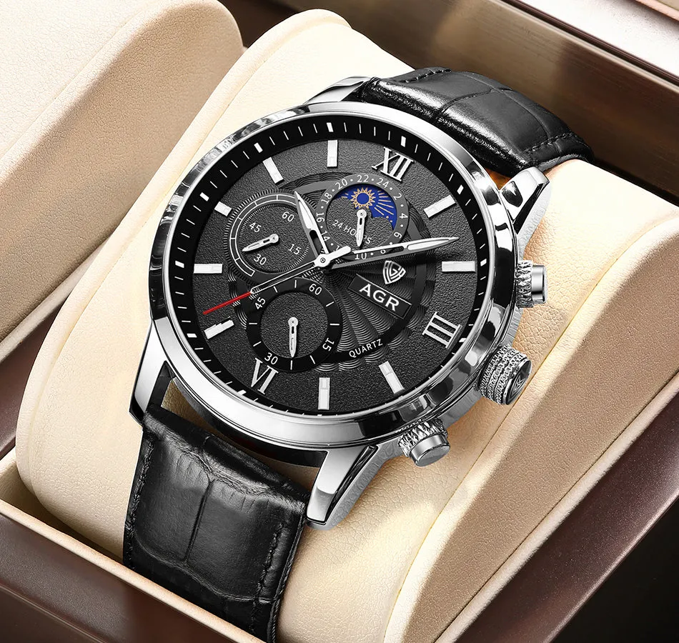 Luxurious leather quartz watch