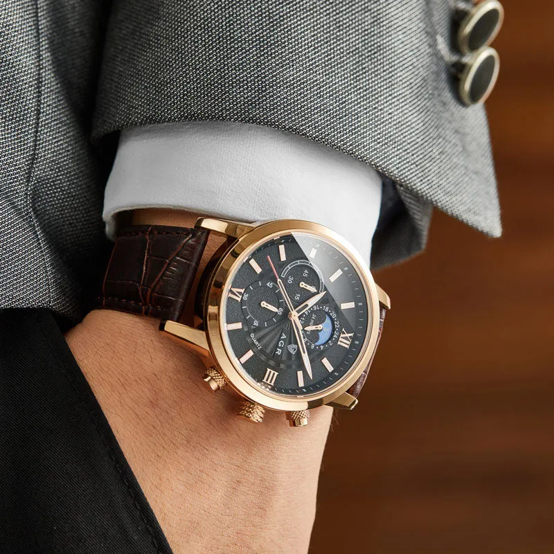 Luxurious leather quartz watch