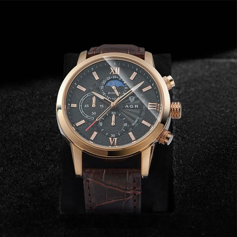 Luxurious leather quartz watch