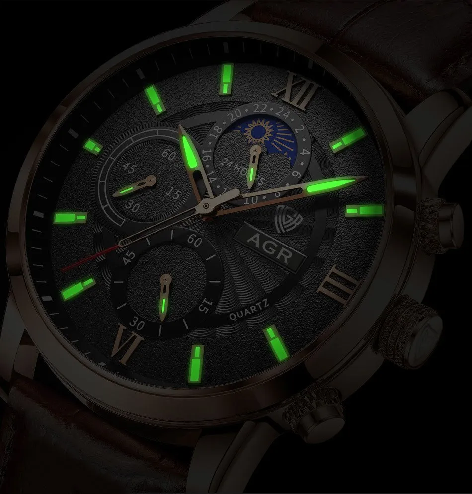 Luxurious leather quartz watch