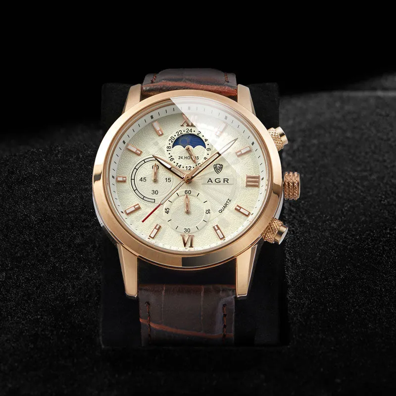 Luxurious leather quartz watch