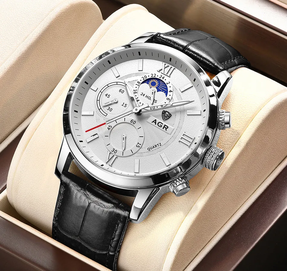 Luxurious leather quartz watch