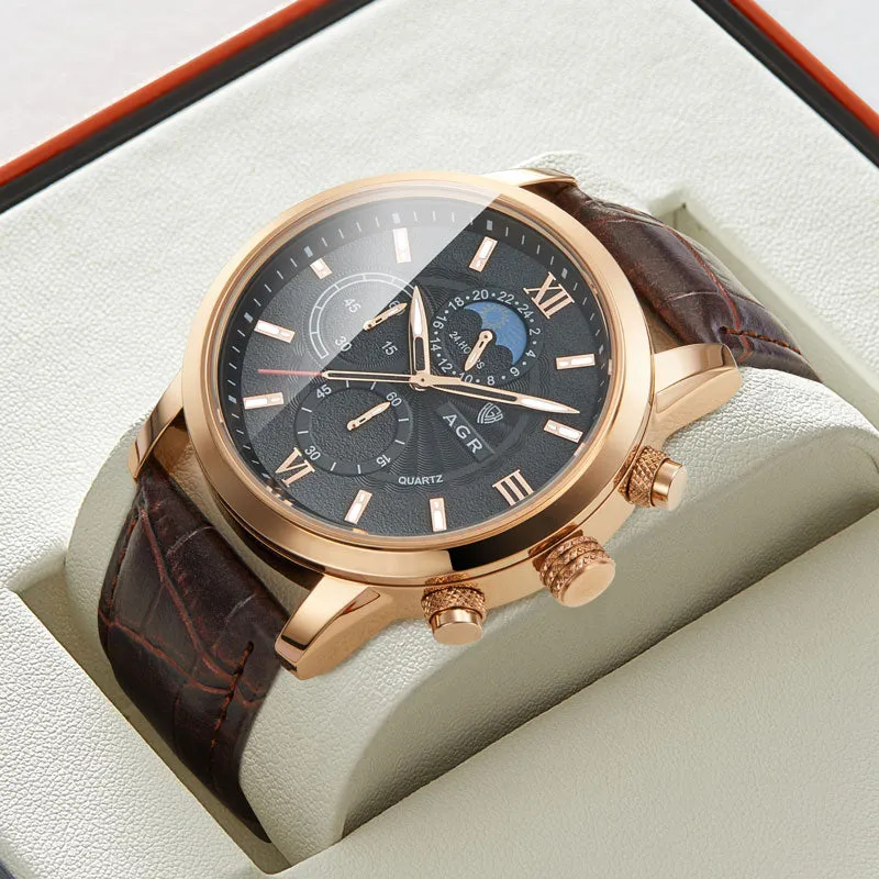 Luxurious leather quartz watch