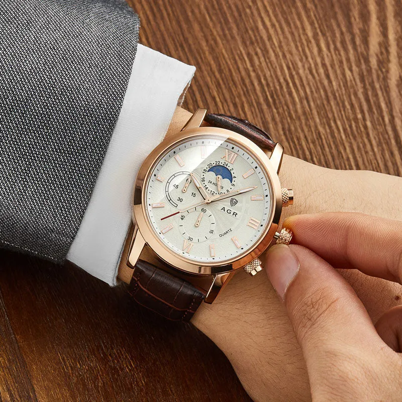 Luxurious leather quartz watch