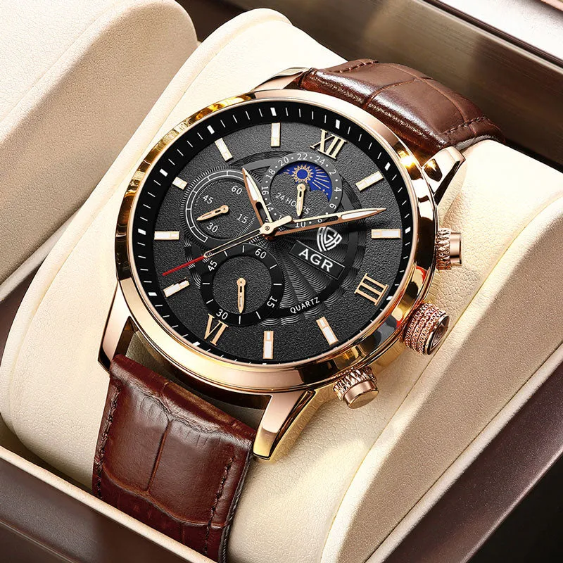 Luxurious leather quartz watch
