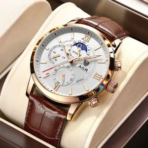 Luxurious leather quartz watch