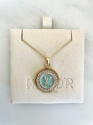 LV Swarovski Halo Pendant Necklace- BLUE