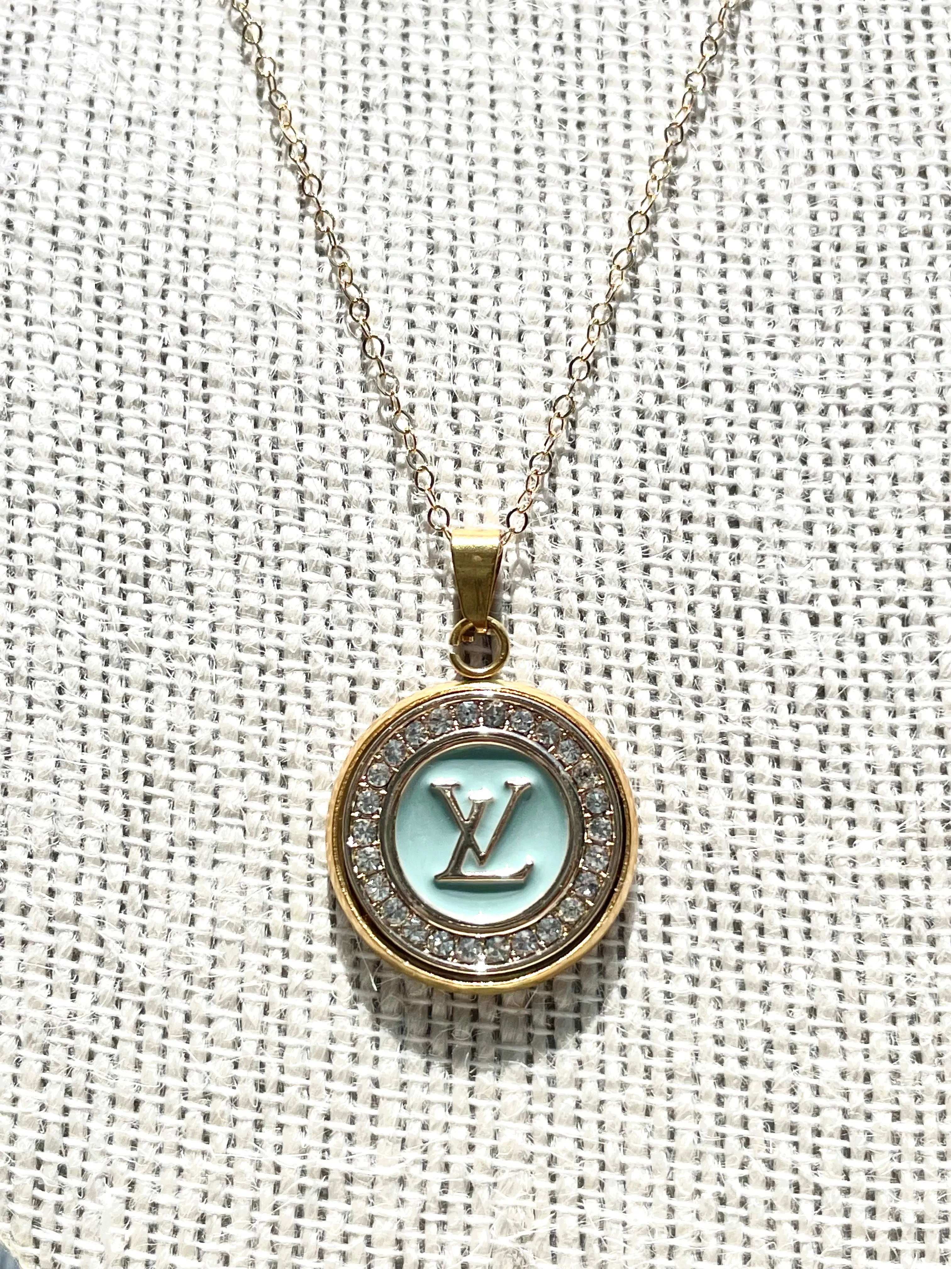 LV Swarovski Halo Pendant Necklace- BLUE