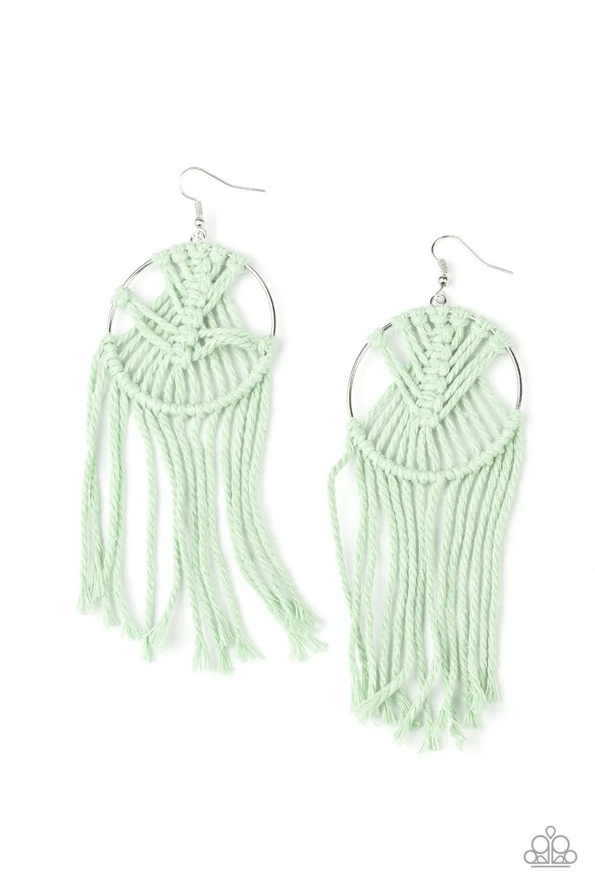 MACRAME, Myself, and I - Green - Knotted Thread Paparazzi Fishhook Earrings