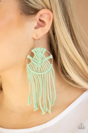 MACRAME, Myself, and I - Green - Knotted Thread Paparazzi Fishhook Earrings