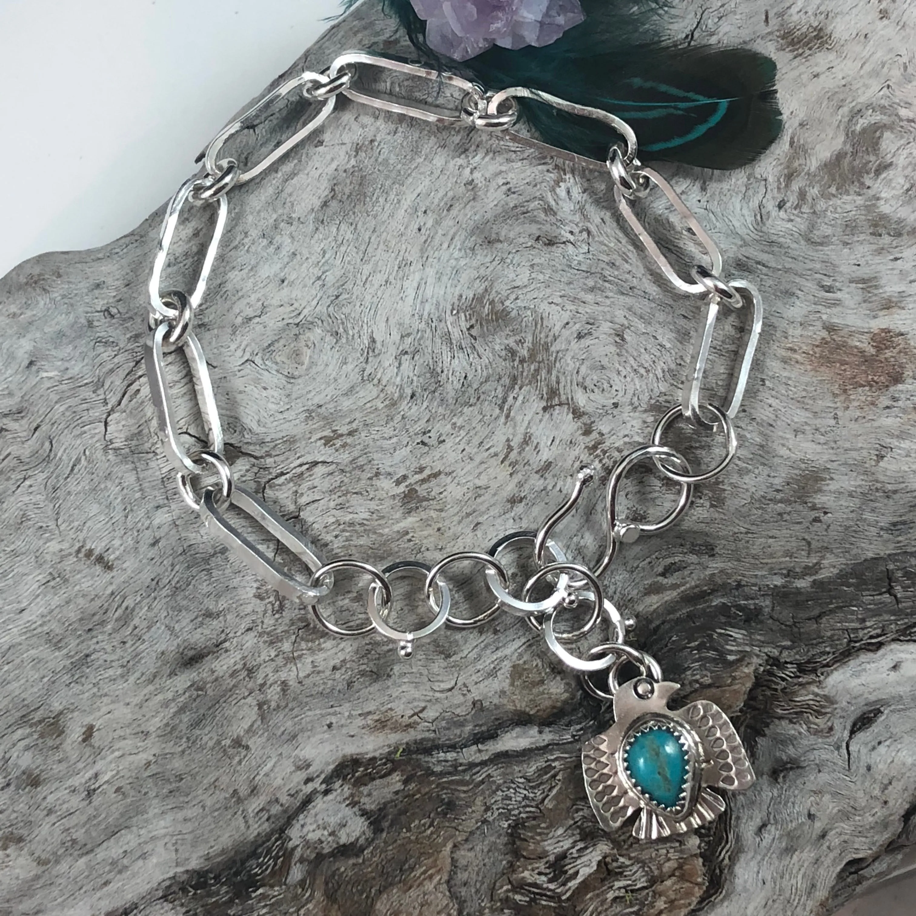 Made to Order Thunderbird, turquoise handmade heavy chain bracelet