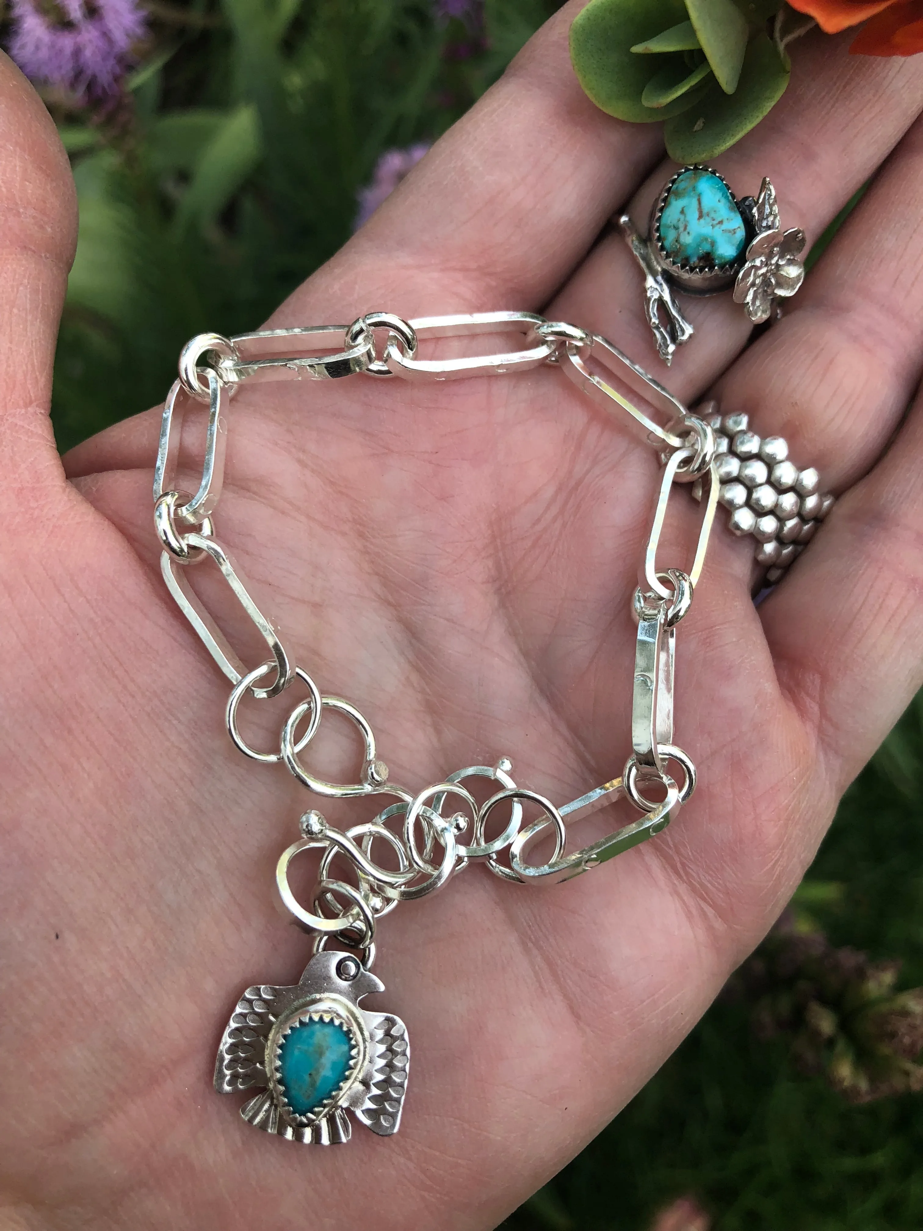 Made to Order Thunderbird, turquoise handmade heavy chain bracelet