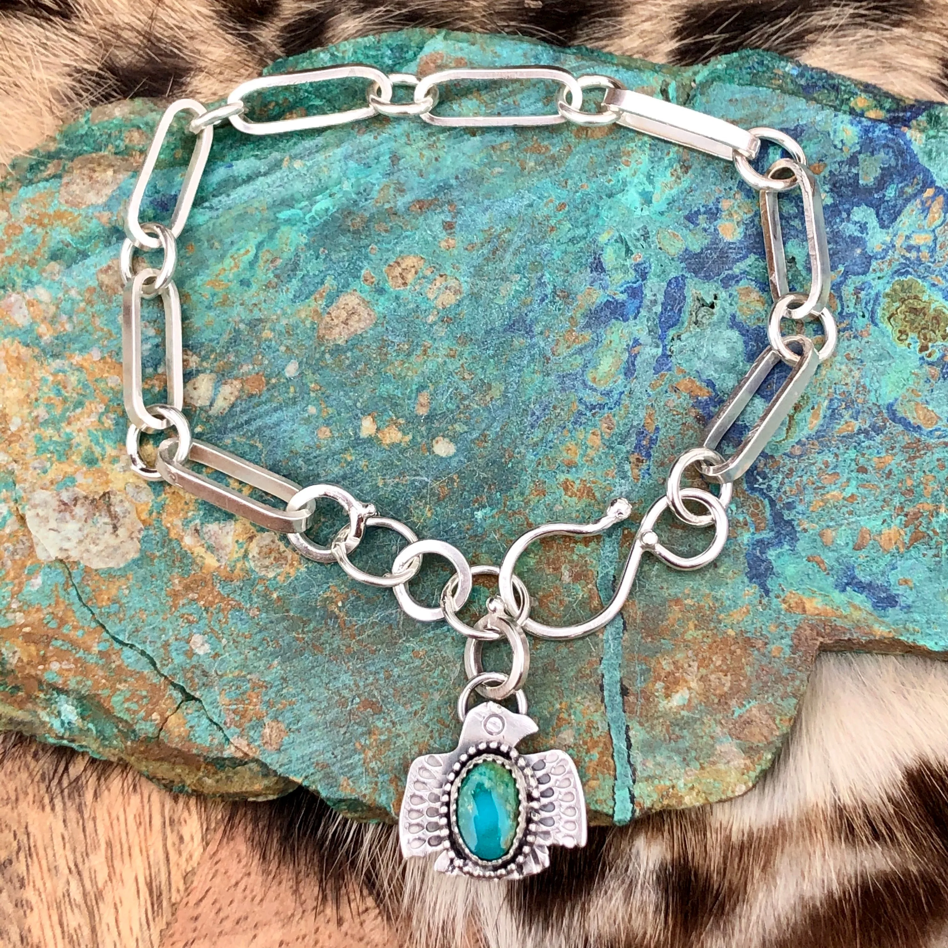 Made to Order Thunderbird, turquoise handmade heavy chain bracelet