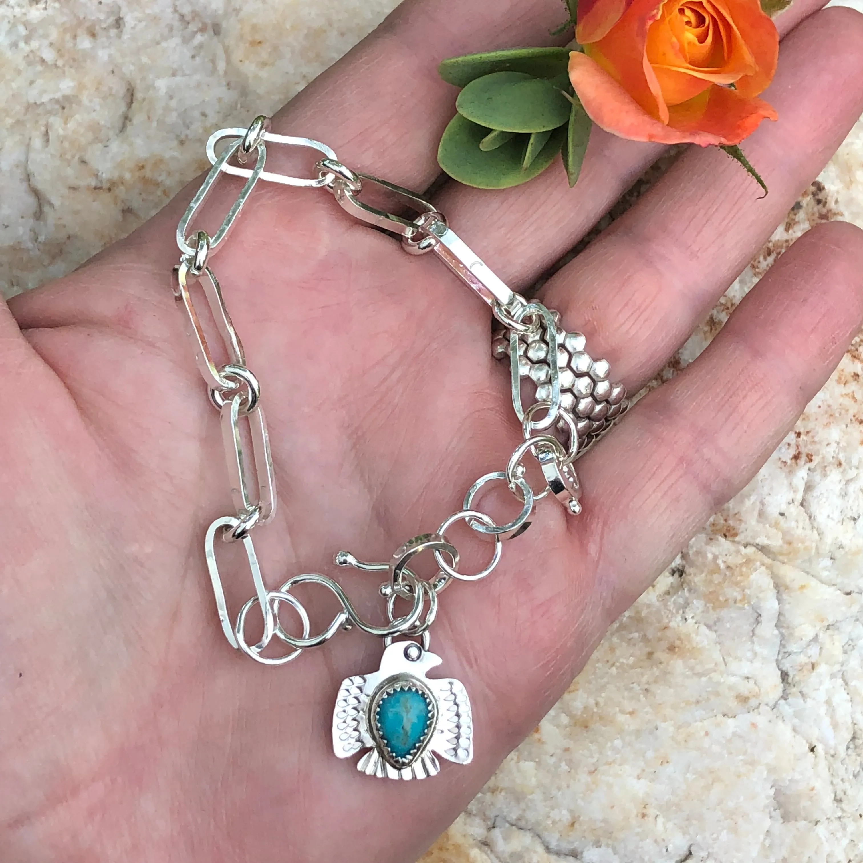 Made to Order Thunderbird, turquoise handmade heavy chain bracelet
