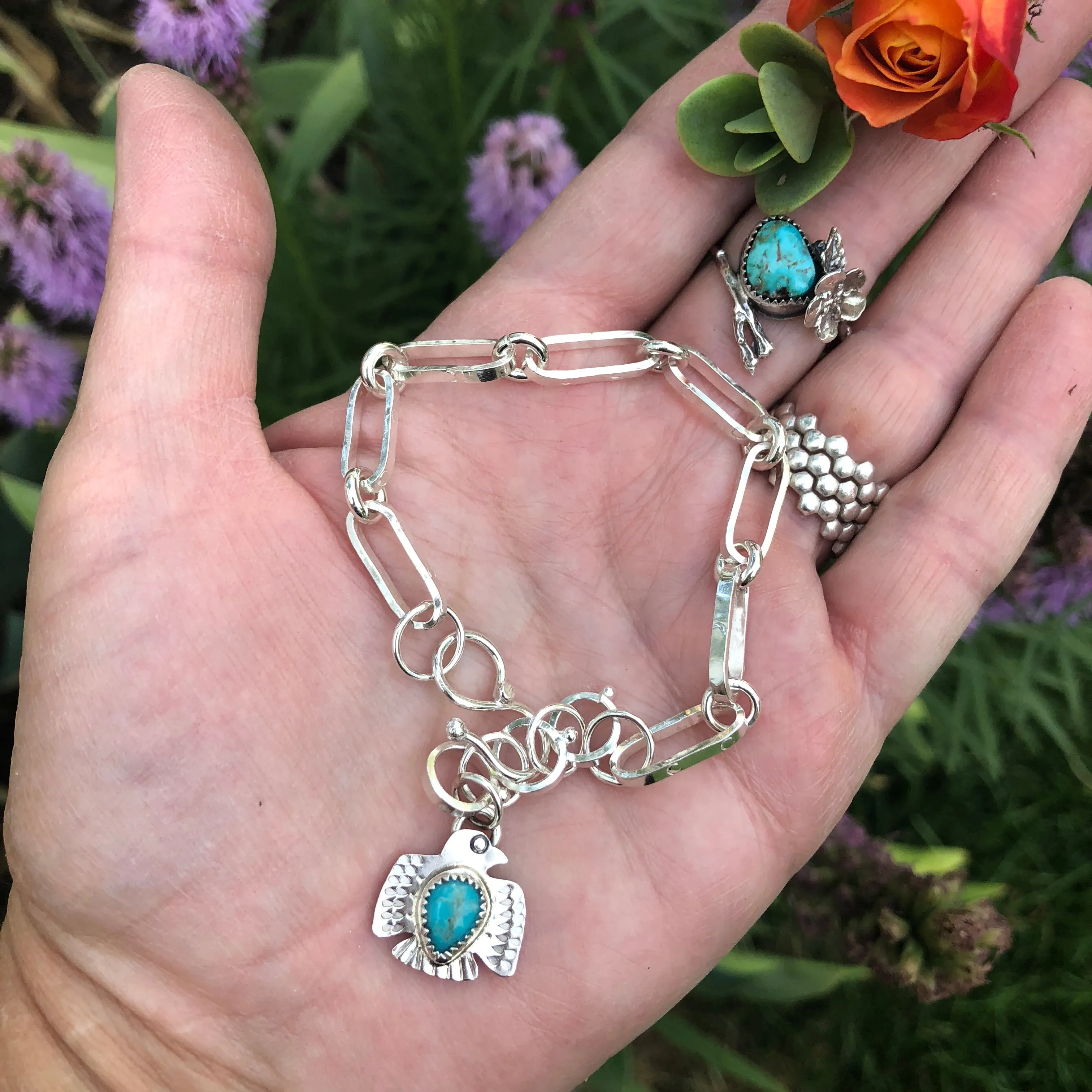 Made to Order Thunderbird, turquoise handmade heavy chain bracelet