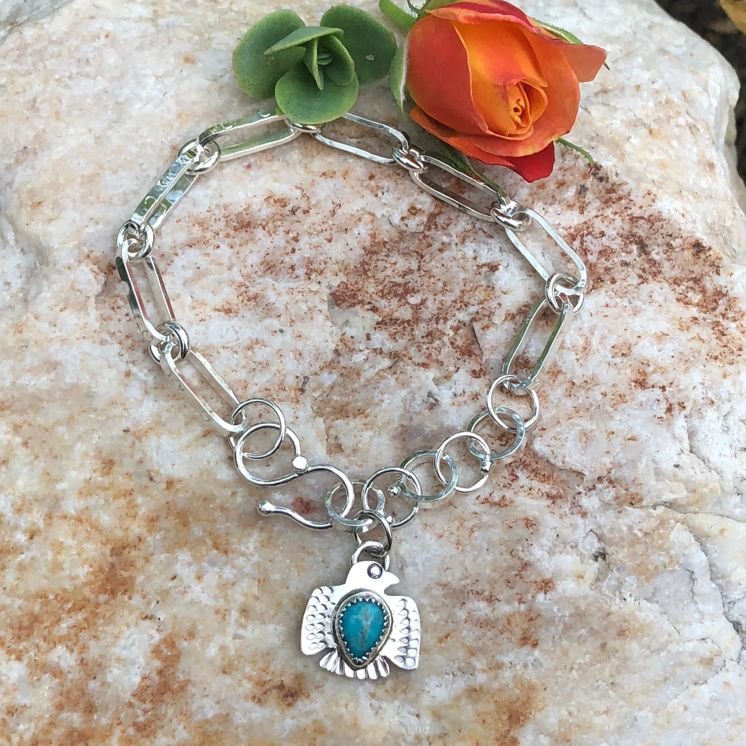 Made to Order Thunderbird, turquoise handmade heavy chain bracelet