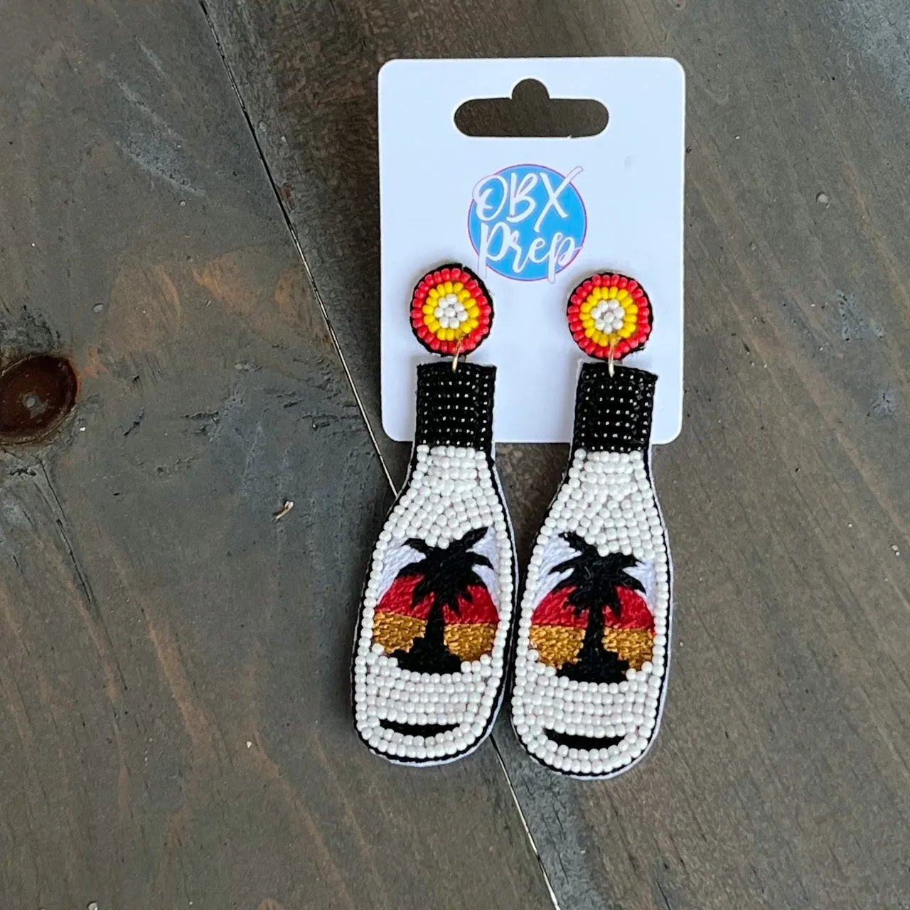 Malibu Rum Bottle Seed Beaded Drop Earrings S