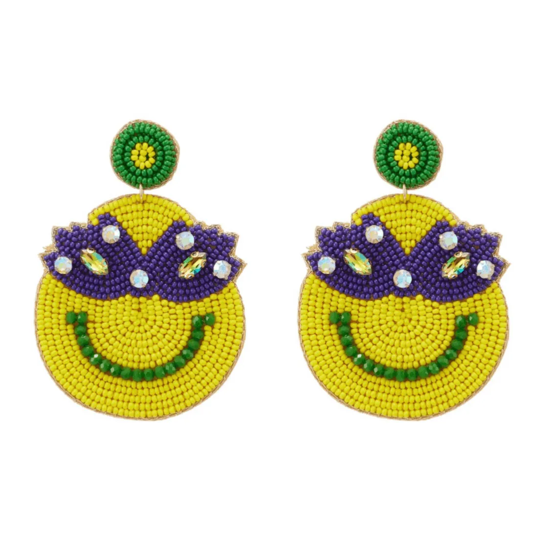 Mardi Gras Smiley face Mask Beaded Earrings