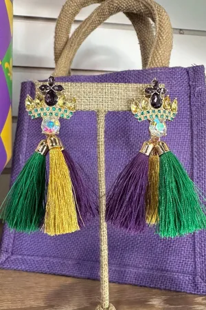 Mardi Gras Tassel Crown Earrings