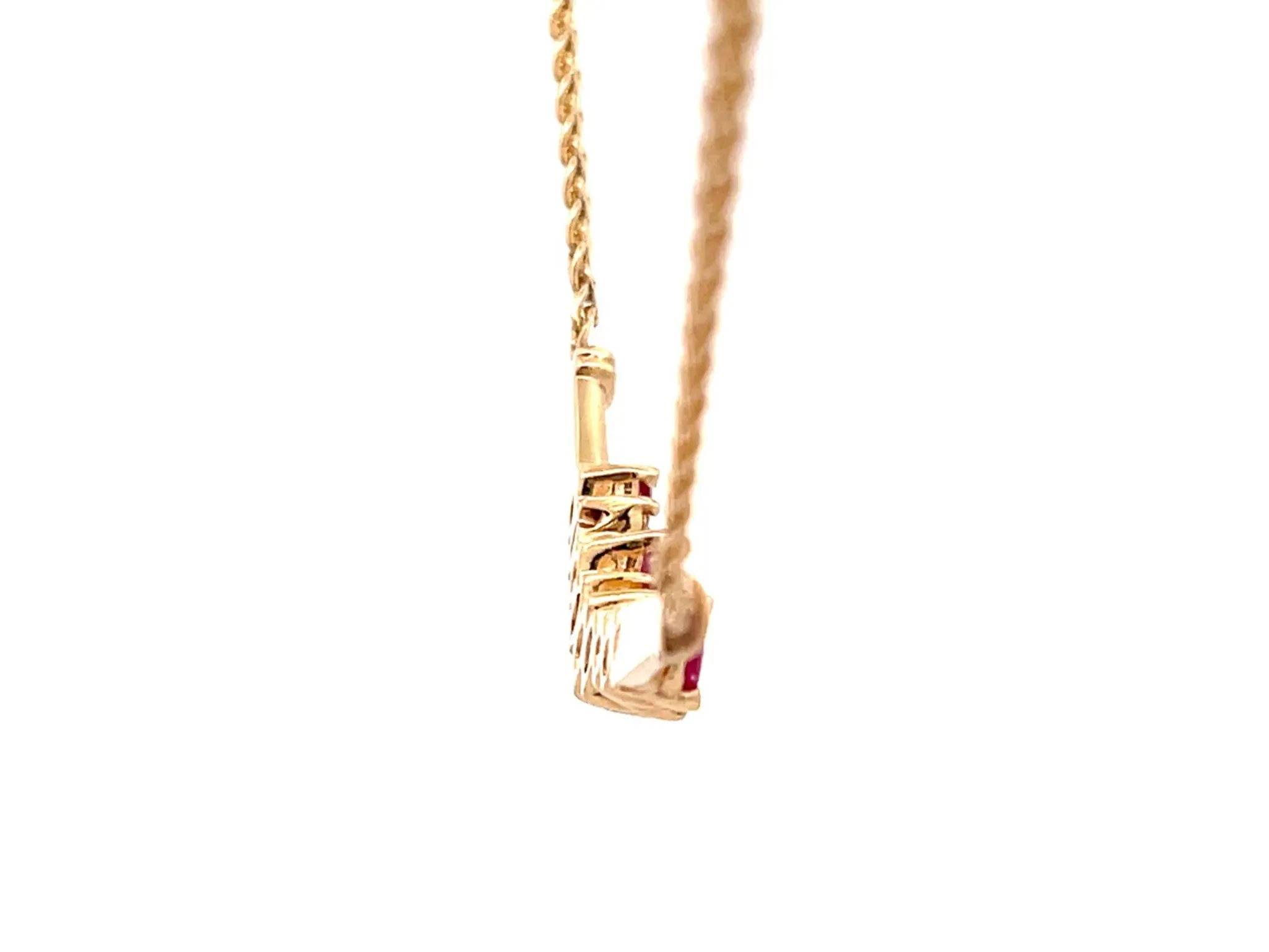 Marquise Ruby and Round Brilliant Diamond Necklace in 14k Yellow Gold