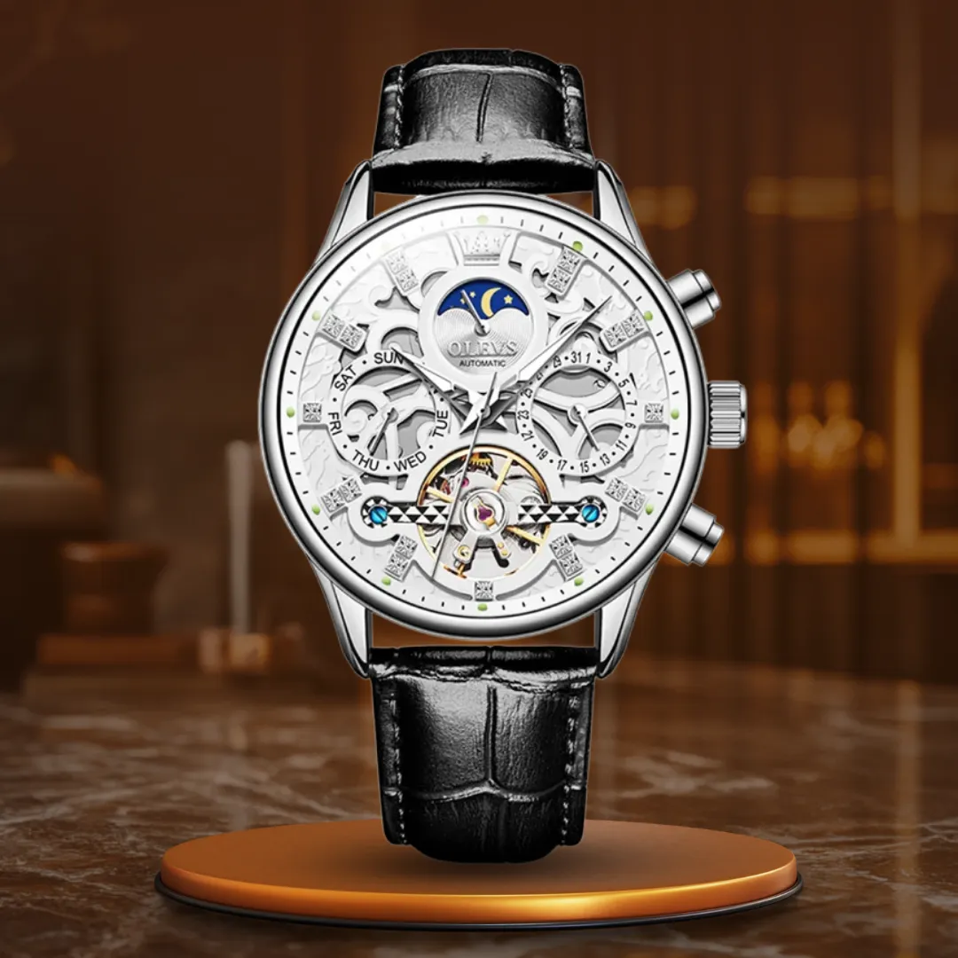Mechanical Automatic Watch with Leather Strap