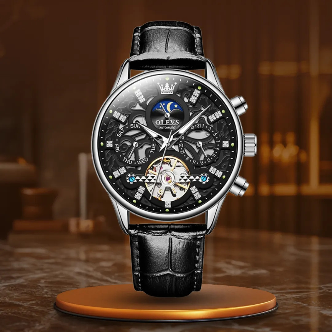 Mechanical Automatic Watch with Leather Strap