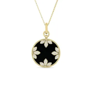 Medallion 18K Yellow Gold Charms Black Jade & Diamond Necklace