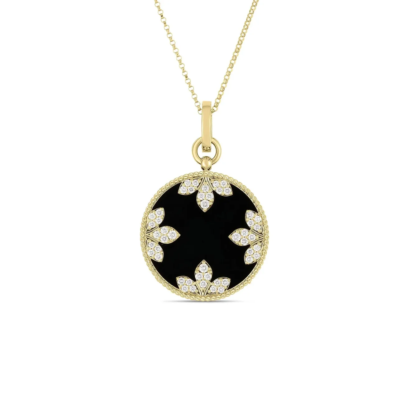 Medallion 18K Yellow Gold Charms Black Jade & Diamond Necklace