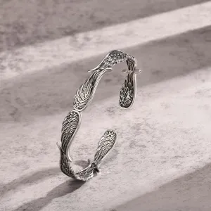 Men Vintage Angel Wings Cuff Bracelet, Rock Stylish Guardian Angel Wing Bangle Bracelets
