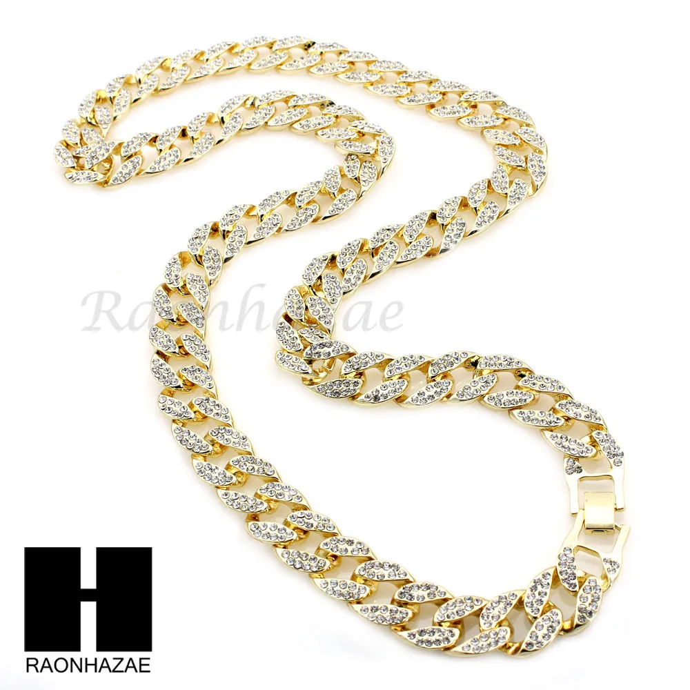 MENS LAB DIAMOND GOLD CUBAN CHAIN RED RUBY JESUS COMBO 2 NECKLACES SET1