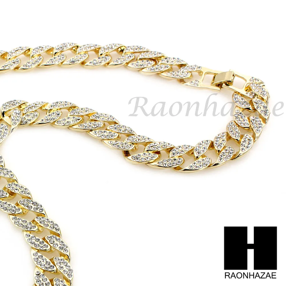 MENS LAB DIAMOND GOLD CUBAN CHAIN RED RUBY JESUS COMBO 2 NECKLACES SET1