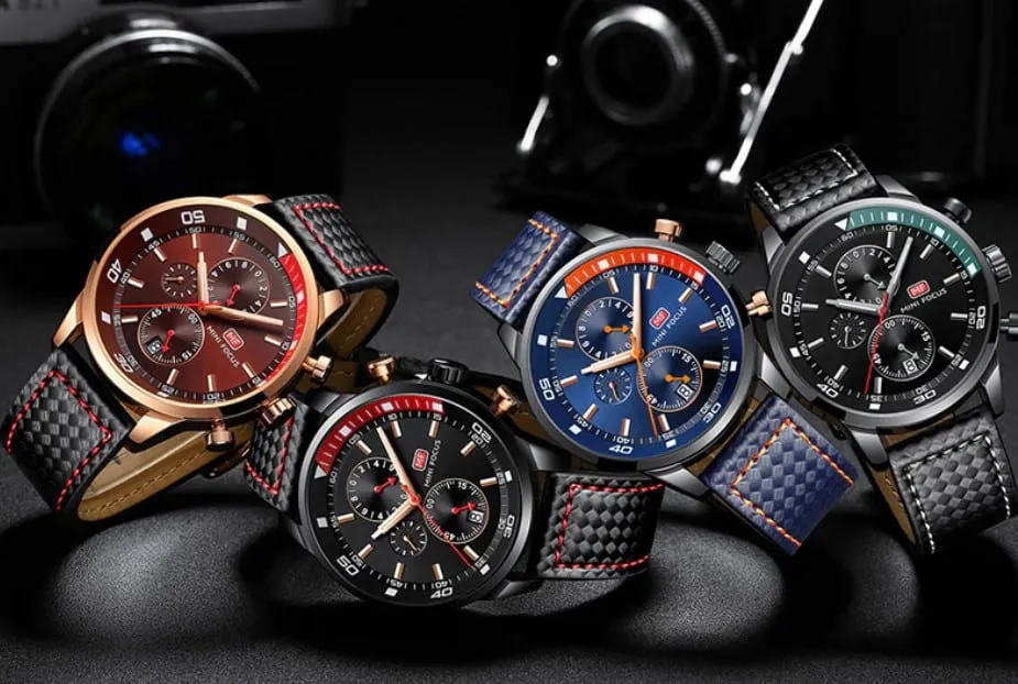 Men's Plaid Leather Strap Watches