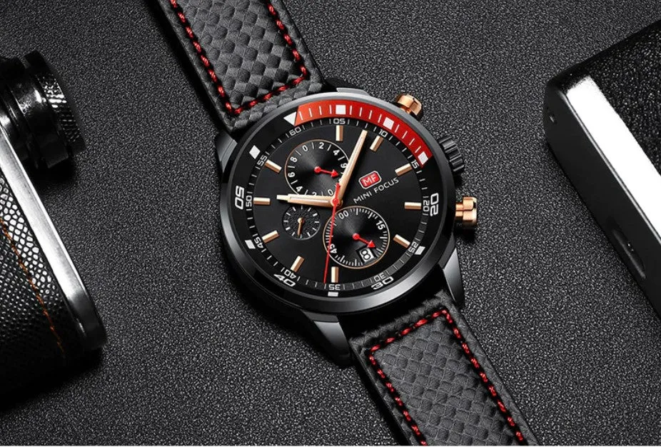 Men's Plaid Leather Strap Watches
