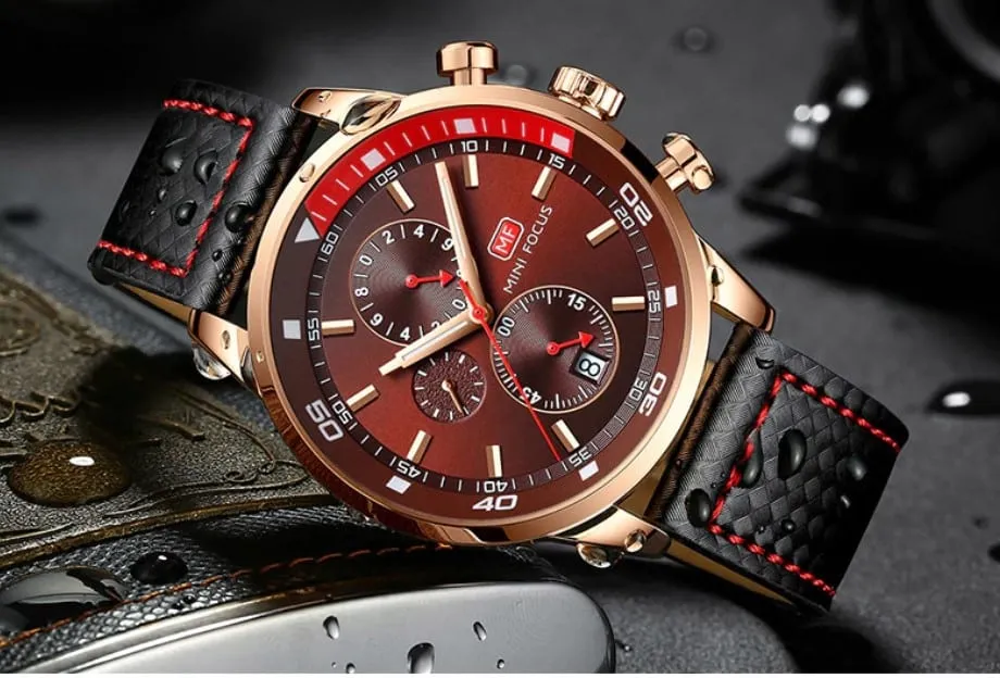 Men's Plaid Leather Strap Watches