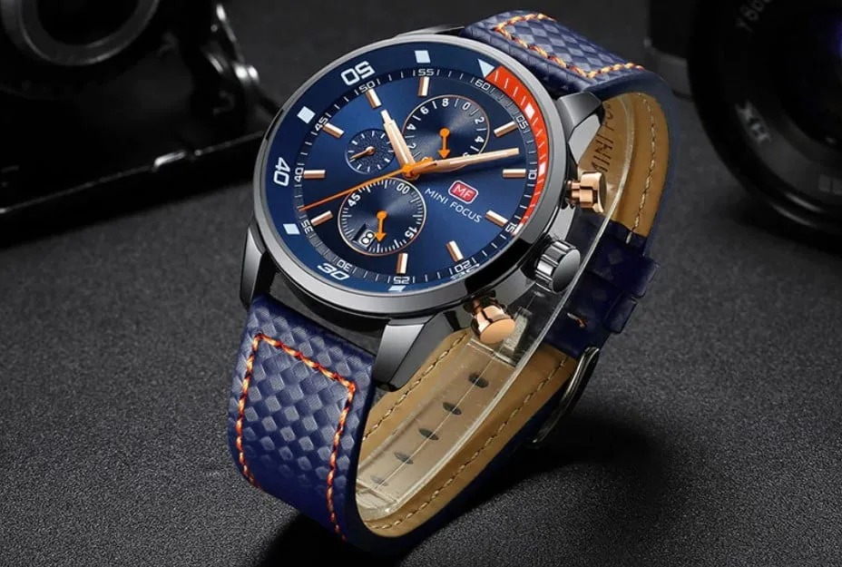 Men's Plaid Leather Strap Watches