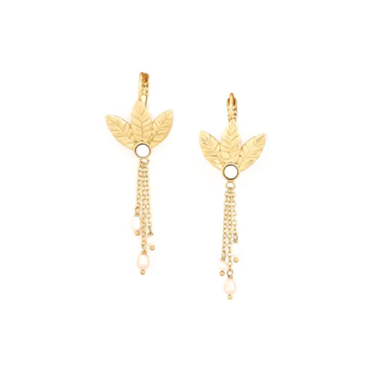 MERRY 3 Leaves French Hook Earrings with FWP
