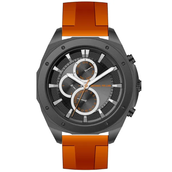Michael Fellini Orange Silicone Strap Black Dial Chronograph Quartz Watch for Gents - MF-2344-05