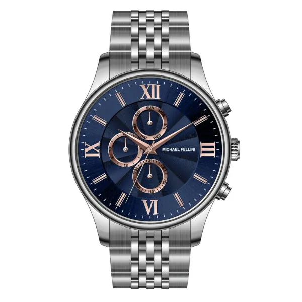 Michael Fellini Silver Stainless Steel Blue Dial Chronograph Quartz Watch for Gents - MF-2349-02