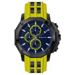 Michael Fellini Yellow Silicone Strap Blue Dial Chronograph Quartz Watch for Gents - MF-2346-04