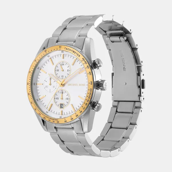 Michael Kors Accelerator Silver Stainless Steel White Dial Chronograph Quartz Watch for Gents - MK9112