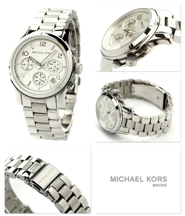 Michael Kors Ladies Silver-Tone Chronograph Runway Designer Watch MK5076
