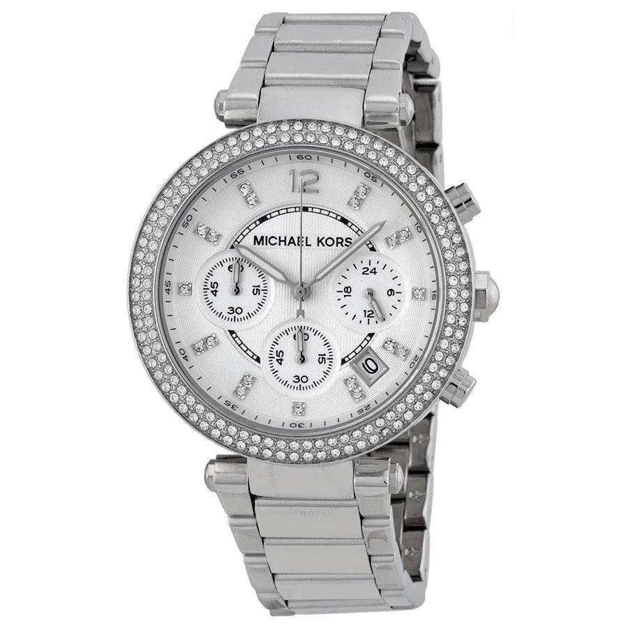 Michael Kors Parker Silver Dial Stainless Steel Chronograph Ladies Watch MK5353