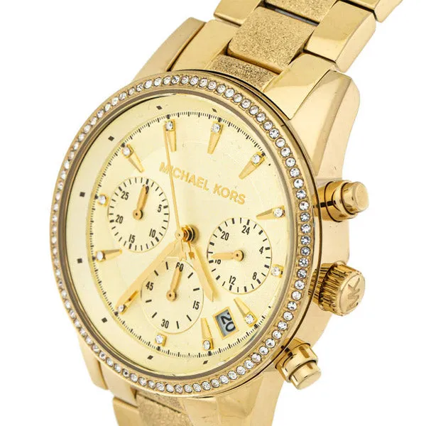Michael Kors Ritz Gold Stainless Steel Gold Dial Chronograph Quartz Watch for Ladies - MK6597