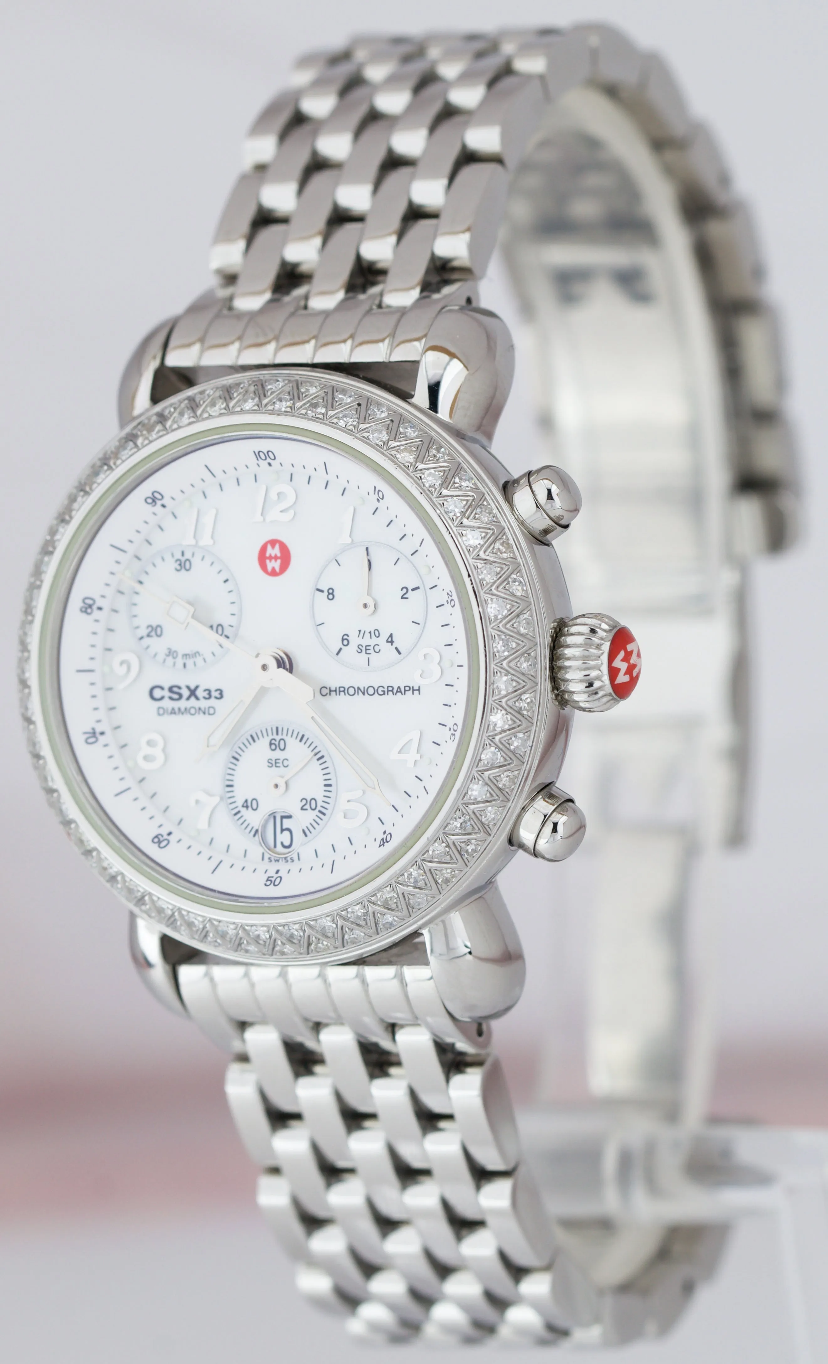 Michele CSX33 DIAMOND Mother Of Pearl Stainless 33mm Choronograph MW03BO1 Watch