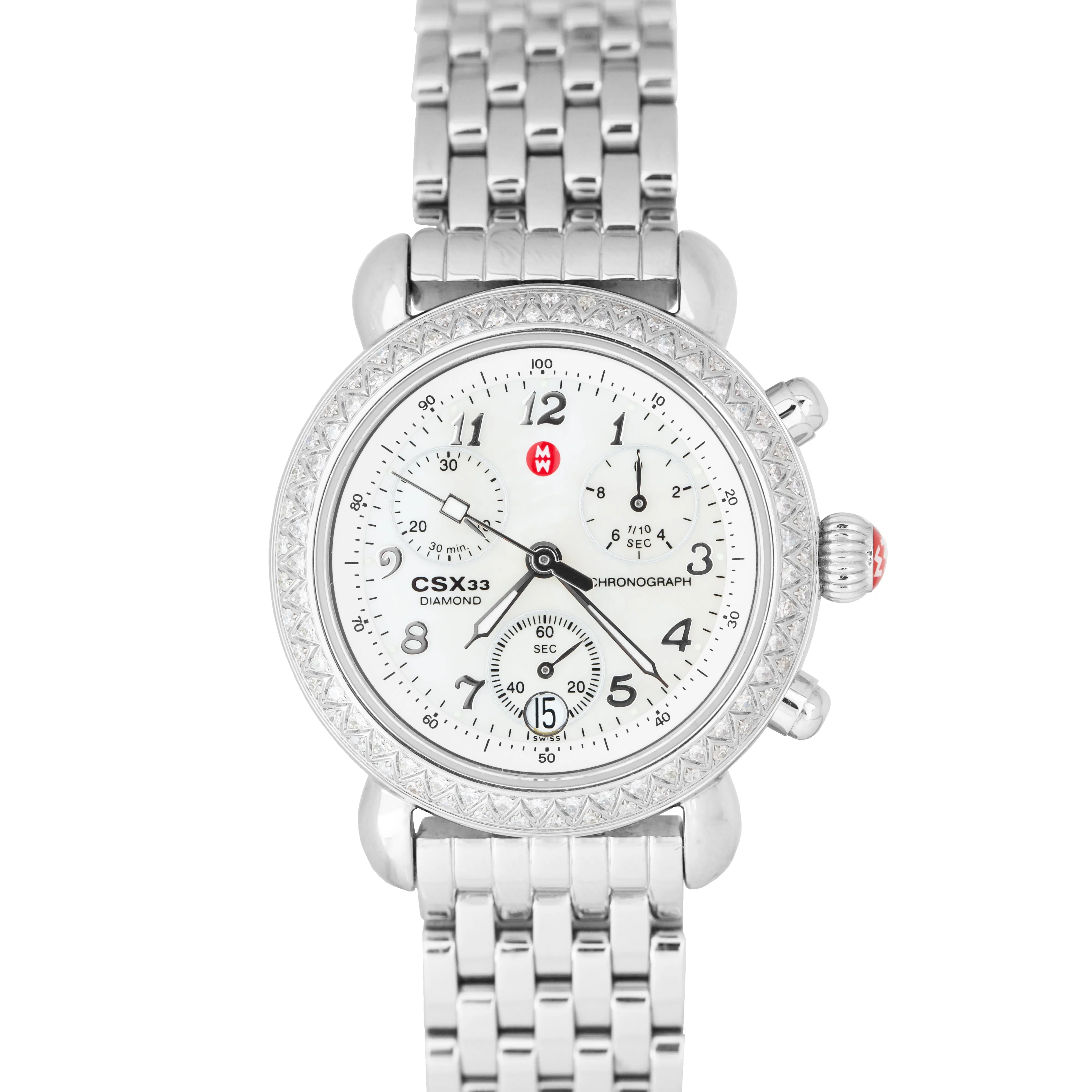 Michele CSX33 DIAMOND Mother Of Pearl Stainless 33mm Choronograph MW03BO1 Watch