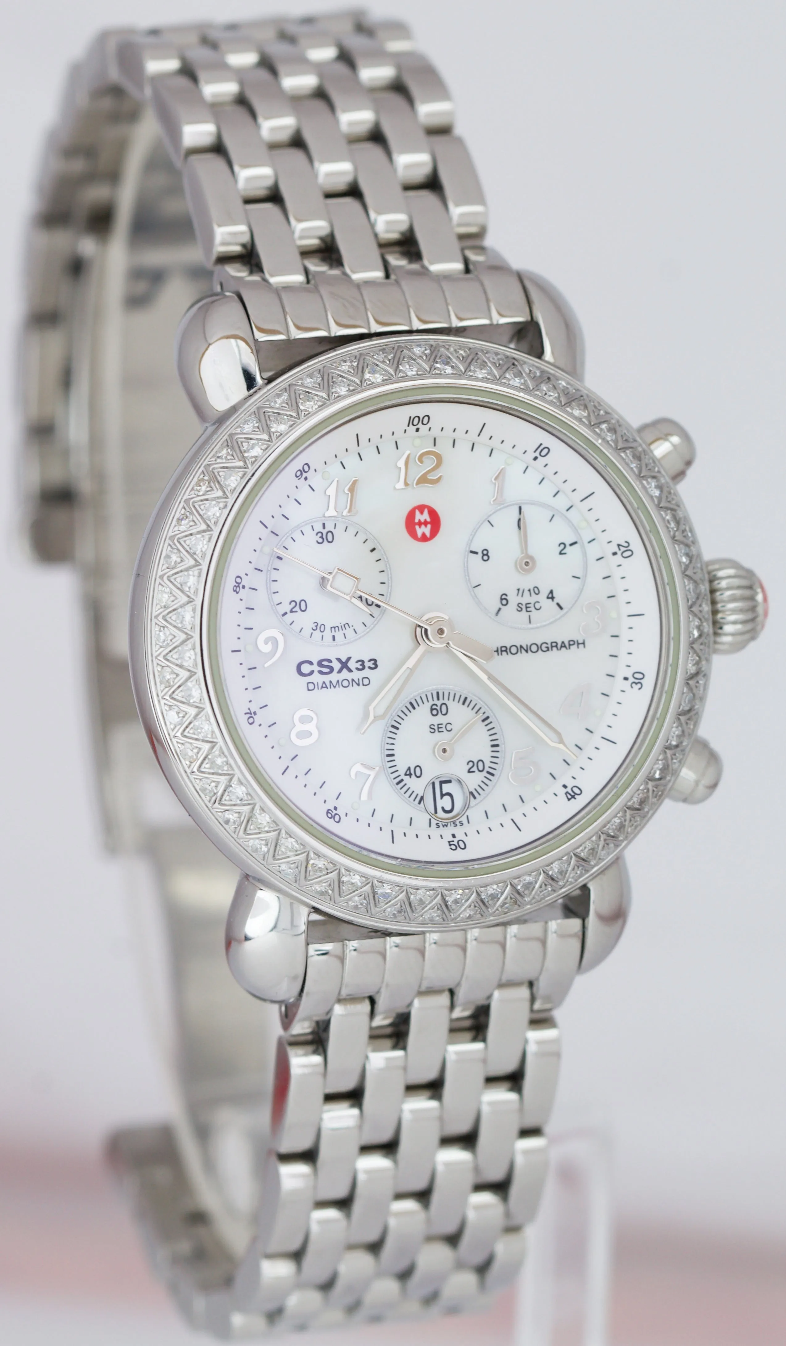 Michele CSX33 DIAMOND Mother Of Pearl Stainless 33mm Choronograph MW03BO1 Watch